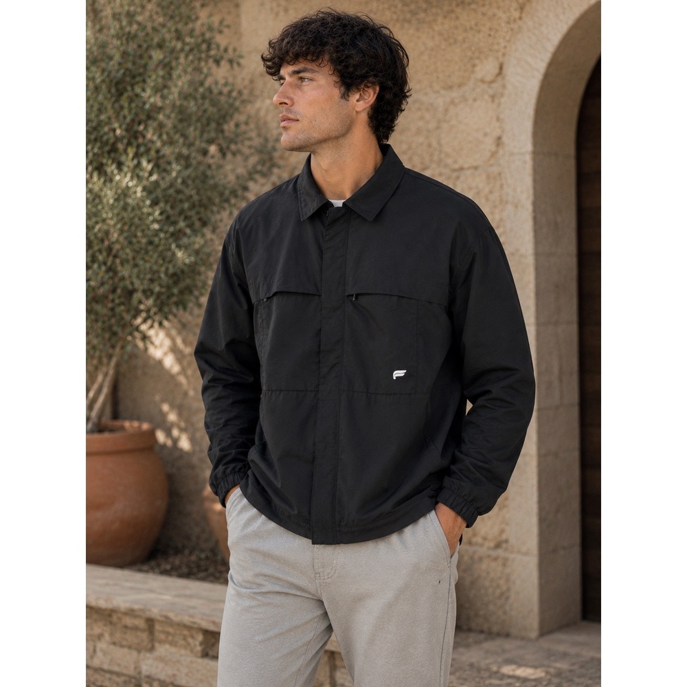 Fabletics Men Black Lightweight Full Zip Windbreaker Jacket Large Zipper Pockets